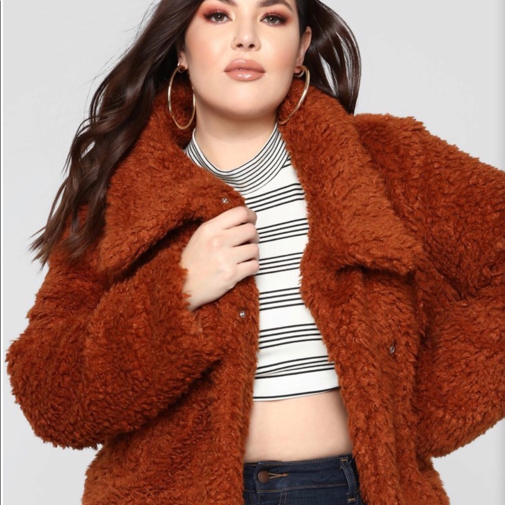 Cognac Fuzzy Coat - 2X
